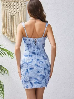 Date Night Dresses Mini Lace Sleeveless Straps Neck Sexy Pink Dress