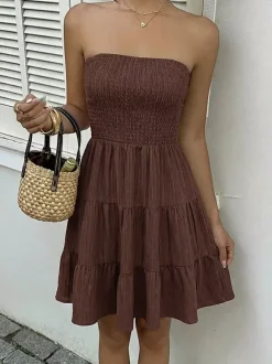 Date Night Dresses Mini Sleeveless Backless Sweet Brown Summer Beach Dress