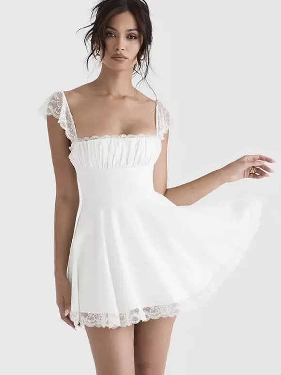 Date Night Dress Mini Lace Sleeveless Straps Neck Casual Black Summer Dress