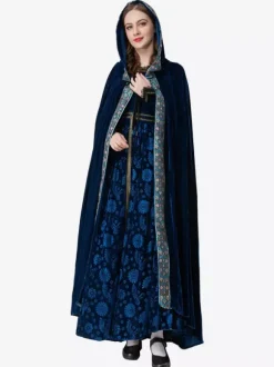 Deep Blue Retro Jacquard Set Dress Elegant Witch Costume Vintage Clothing