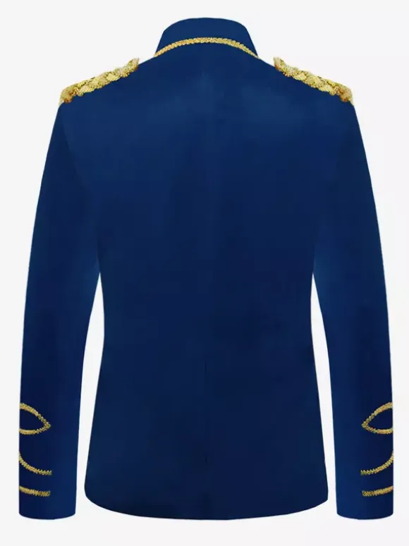 Deep Blue Vintage Costumes Top Polyester Buttons Long Sleeves Retro Costumes For Man