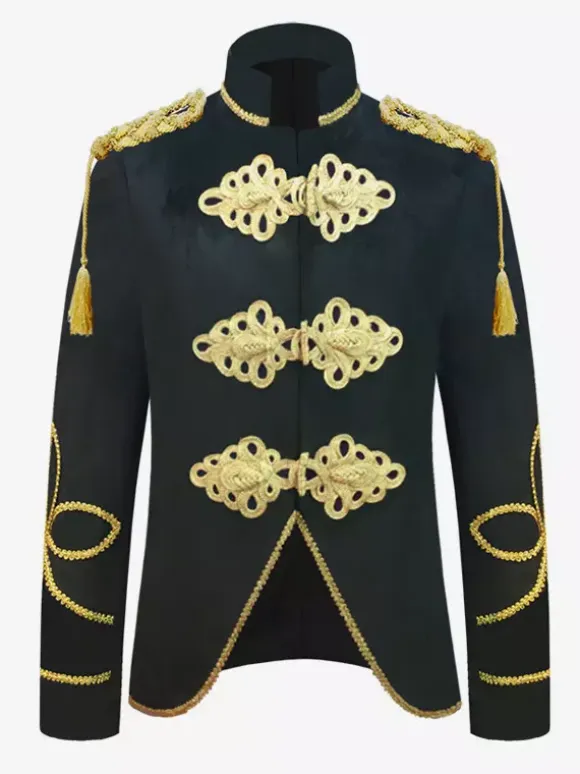 Deep Blue Vintage Costumes Top Polyester Buttons Long Sleeves Retro Costumes For Man
