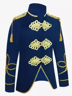 Deep Blue Vintage Costumes Top Polyester Buttons Long Sleeves Retro Costumes For Man