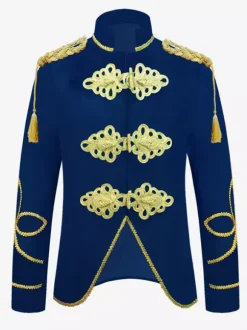 Deep Blue Vintage Costumes Top Polyester Buttons Long Sleeves Retro Costumes For Man