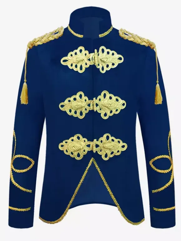 Deep Blue Vintage Costumes Top Polyester Buttons Long Sleeves Retro Costumes For Man