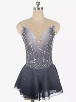 Deep Purple Figure Skating Dress Sleeveless Rhinestone Mesh Competition Outfit