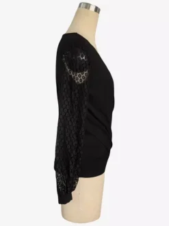Deep V Neck Surplice Top With Sheer Floral Lace Long Sleeves For Women 2026