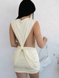 Deep V Twist Mini Dress For Women - Sexy Cutout Ruched Bodycon - Summer Club Night Party 2026