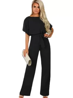 Deep Blue Jumpsuit Lace Up Knotted Natural Waist Trousers Outfit