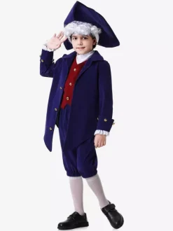 Deep Blue Kid Retro Pants Hat Set Holidays Costumes