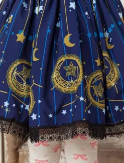 Deep Blue Star Printed Polyester short Lolita Skirt dress for Girls