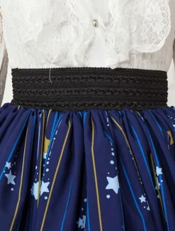 Deep Blue Star Printed Polyester short Lolita Skirt dress for Girls