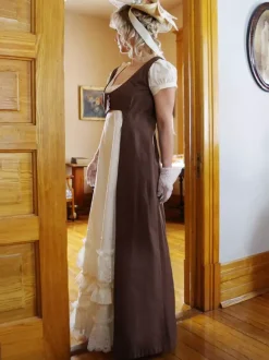 Deep Brown Retro Tudor Dress Costumes Women's Ruffles Lace Polyester Marie Antoinette Costume Dress Waistcoat Western Vintage Clothing