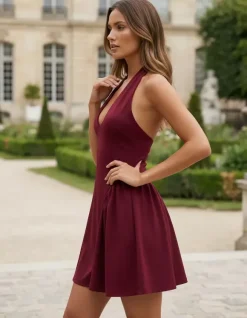 Deep V-Neck Halter Backless High Waist A-Line Sexy Party Mini Dress For Women 2026