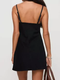 Denim Cut-Out Mini Slip Dress For Women 2026