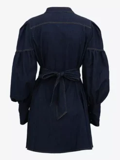 Denim Skater Dress Puff Sleeve Button-Up A-line Mini Dress For Women 2026