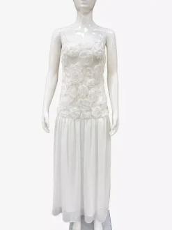 3D Floral Cami Maxi Dress for Women - Boho Rosette Bodice Flowy Spaghetti Strap Gown - Summer Beach Resort 2026