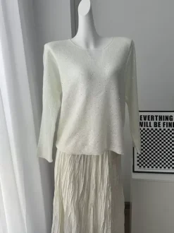 Distressed Neck Knit Pullover Sweater With Sequins For Women 2026