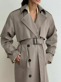 Double Breasted Trench Coat For Women - Belted Classic Longline Overcoat - Spring Chic Office-to-dinner Outerwear 2026