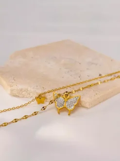 Double Layer Gold Butterfly Necklace For Women 2026