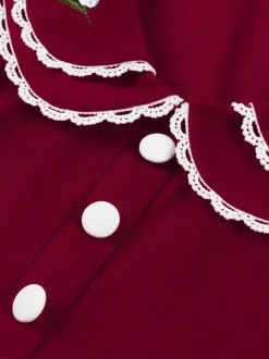 Double Layer Peter Pan Collar Embroidery Puff Sleeve Swing Dress For Women 2026