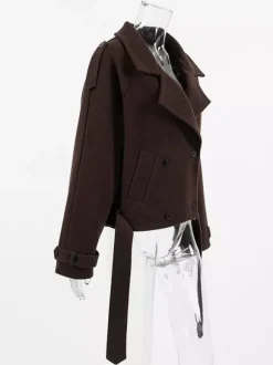 Double Breasted Women's Short Jacket - Chic Belted Cropped Fit - Quiet Luxury Spring Casual Streetwear 2026