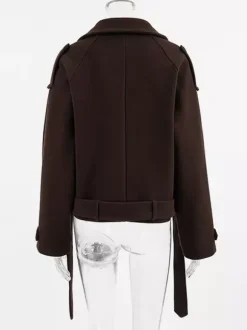 Double Breasted Women's Short Jacket - Chic Belted Cropped Fit - Quiet Luxury Spring Casual Streetwear 2026