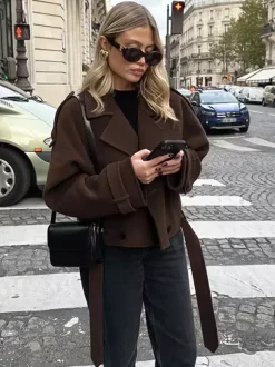 Double Breasted Women's Short Jacket - Chic Belted Cropped Fit - Quiet Luxury Spring Casual Streetwear 2026