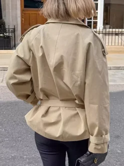 Double Breasted Women's Trench Coat - Classic Lapel Belted Short Windbreaker - Oversized Spring Casual Streetwear 2026