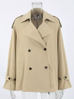 Double Breasted Women's Trench Coat - Classic Lapel Belted Short Windbreaker - Oversized Spring Casual Streetwear 2026