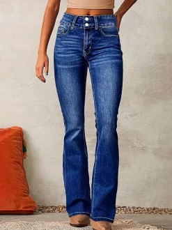 Double Button Flare Jeans For Women - Slim Fit Bootcut Denim Pants - Spring Casual Streetwear 2026