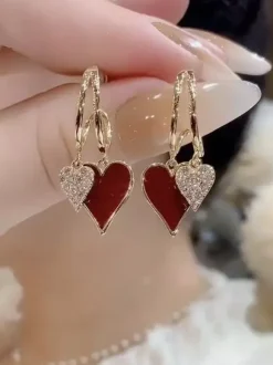 Double Heart Dangle Earrings For Women 2026