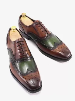 Dress Shoes For Men British Oxford Round Toe Lace Up Cowhide Prom Wedding Shoes