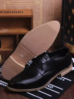 Dress Shoes For Men Quality Pointed Toe Leather Open Lace Elevator Mens Derby Shoes