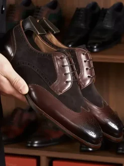 Dress Shoes For Men Quality Round Toe Leather Brogue Formal Wedding Shoes