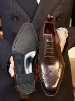 Dress Shoes For Men Quality Square Toe Leather Brogue Derby Formal Wedding Shoes