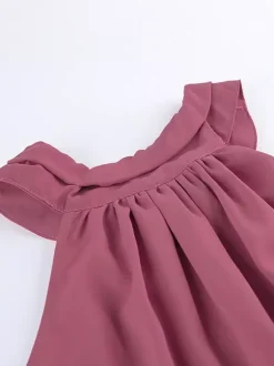 Dusty Pink Gathered Halter Tank Top Irregular Uneven Ruffle Hem Flowy Summer Blouse