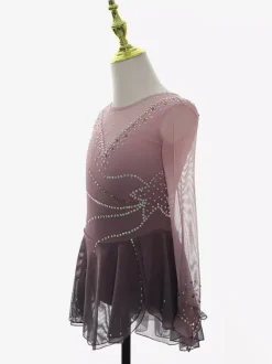 Dusty Pink Figure Skating Dress Rhinestone Mesh Competition Apparel For Girls Women