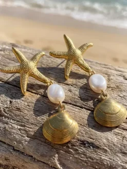 Earrings Gold Metal Adult's Daily Casual Baroque Style Starfish&Seashell Jewelry