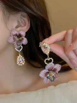 Earrings Pink Teen Girl's Resort Wear Vintage Flower Jewelry