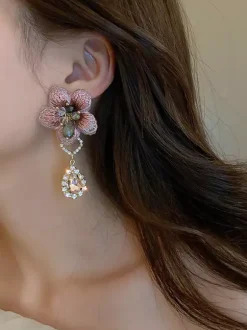 Earrings Pink Teen Girl's Resort Wear Vintage Flower Jewelry