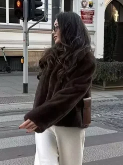 Eco-friendly Faux Fur Jacket With Classic Lapel For Women 2026