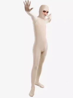 Ecru White Open Face Zentai Bodysuit Lycra Spandex Unisex Unicolor Costume Morphsuits