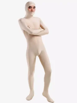 Ecru White Open Face Zentai Bodysuit Lycra Spandex Unisex Unicolor Costume Morphsuits