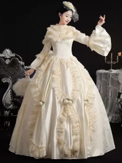 Ecru White Retro Costumes Bows Marie Antoinette Costume Polyester Hat Women's Retro Set 18th Century Costume
