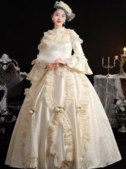 Ecru White Retro Costumes Bows Marie Antoinette Costume Polyester Hat Women's Retro Set 18th Century Costume