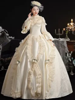 Ecru White Retro Costumes Bows Marie Antoinette Costume Polyester Hat Women's Retro Set 18th Century Costume