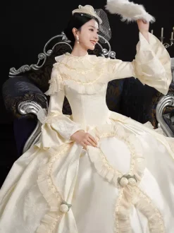 Ecru White Retro Costumes Bows Marie Antoinette Costume Polyester Hat Women's Retro Set 18th Century Costume