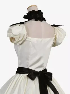 Ecru White Retro Tudor Dress Costumes Women's Ruffles Bows Polyester Tunic Dress Retro Marie Antoinette Costume Masquerade Ball Gown