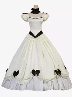 Ecru White Retro Tudor Dress Costumes Women's Ruffles Bows Polyester Tunic Dress Retro Marie Antoinette Costume Masquerade Ball Gown